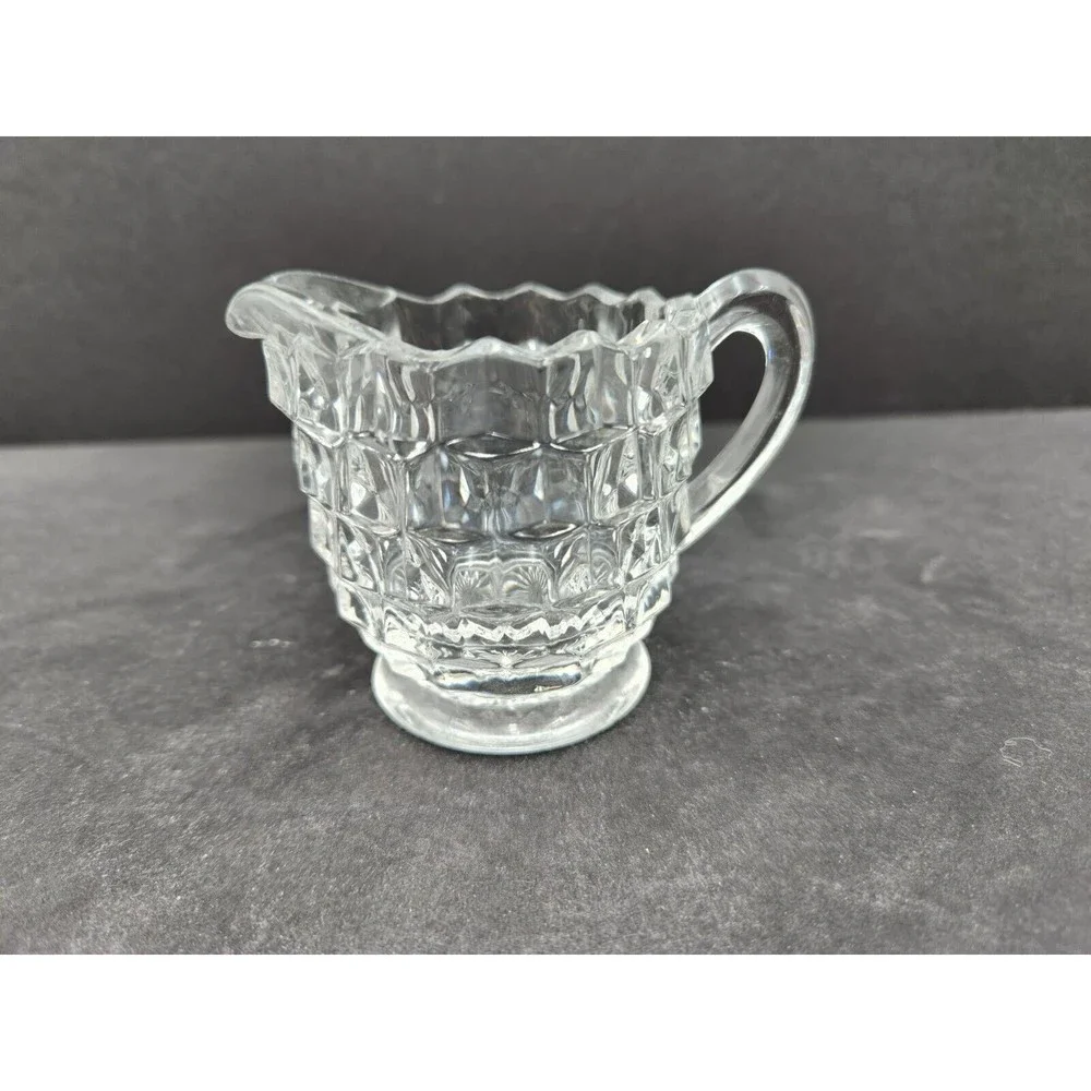 Vintage Fostoria American Glass Cubist Tea Cream and Sugar‎ Set Rare small size